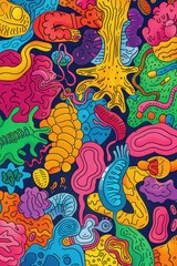 Obraz premium Various colored animals on a vibrant blue backdrop. Perfect for educational materials or children's products