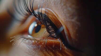 Detailed close up of a person's eye with long eyelashes. Perfect for beauty and eye care concepts - obrazy, fototapety, plakaty