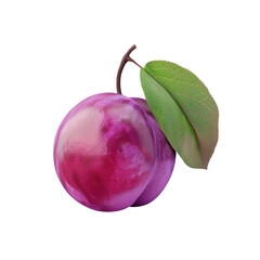 Purple plum with leaf on Transparent Background