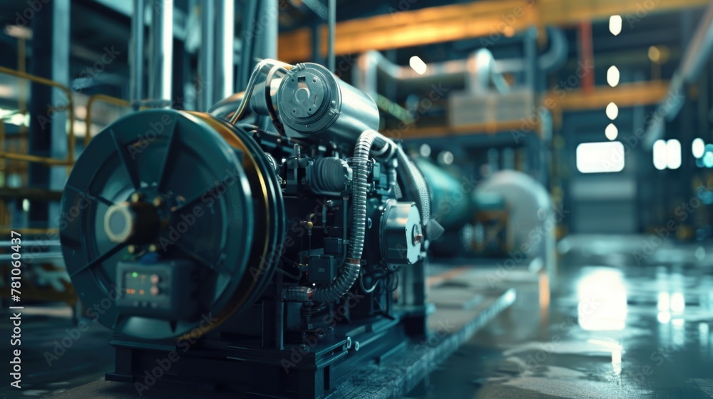 Poster detailed view of a machine in a factory, suitable for industrial concepts