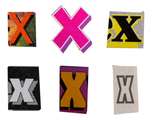 Ransom font type X from printout magazine cutout, collage element for graphic design, png isolated on transparent background