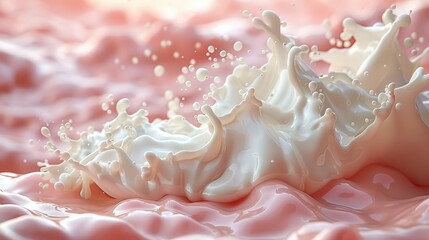   A detailed picture of a milk droplet striking a pink background with a hazy light in the distance