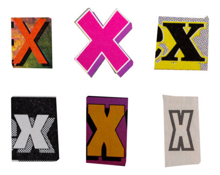 Ransom font type X from printout magazine cutout, collage element for graphic design, png isolated on transparent background