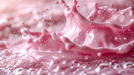   A pink liquid in close-up with water droplets at the bottom
