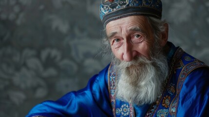 Man with a long beard in a blue robe