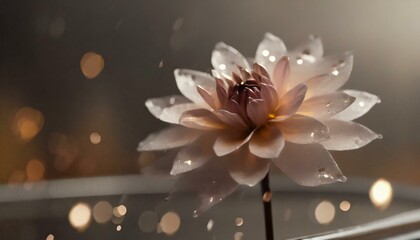 Glass dahlia, stainless steel background, soft ambient light background, Ai Generate