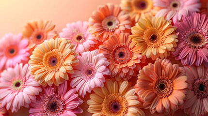   Pink and orange background with blurry background featuring a close-up of a bouquet of flowers