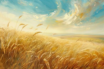 Fototapeta na wymiar Golden wheat fields sway in the breeze.