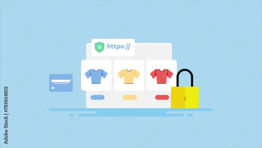 Poster ecommerce online shopping store secure payment checkout, user financial data protection with ssl cer