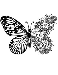 Floral Butterfly | Flower Flying Insect | Butterfly Flower | Butterfly | Flower Garden Insect | Wildflowers | Floral Insect | Original Illustration | Vector and Clipart | Cutfifle and Stencil
