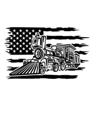 US Flag Vintage Train | Train | Old Transporation | Ancient Vehicle | Steam Train | Steam Locomotive Train | Antique Train | Original Illustration | Vector and Clipart | Cutfifle and Stencil
