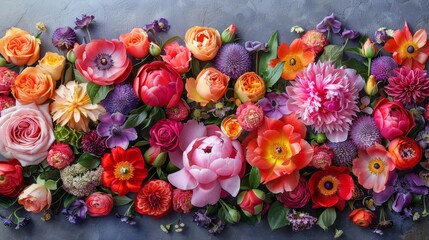   A close-up of a bouquet of vibrant flowers against a muted background showcases their delicate beauty and intricate details