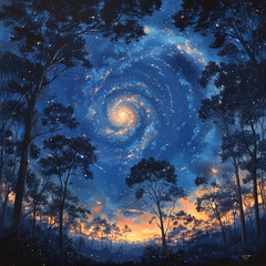 a galaxy that is in the sky with trees