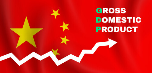 Gross Domestic Product graph of China GDP Chinese flag background vector illustration