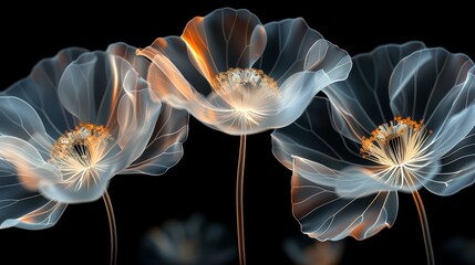   A detailed shot of a flower against a dark backdrop, featuring a slightly out-of-focus central section - obrazy, fototapety, plakaty