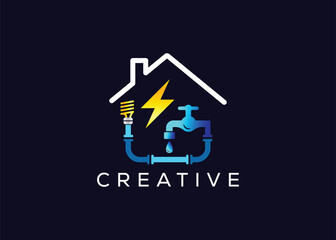 Creative and minimal colorful plumbing and electrical logo vector template. Modern plumbing and electrical colorful logo