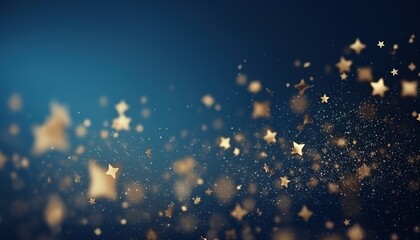 Bokeh light effect with jewelry gold chains background, gold stars with sparkling the blue background - obrazy, fototapety, plakaty