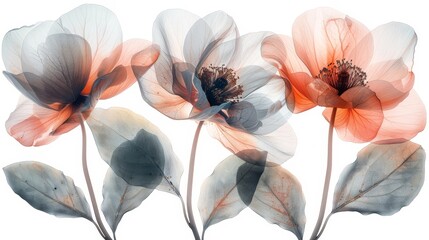   Three flowers on a white table near a white wall