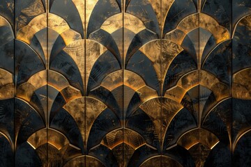 Art Deco geometric pattern, elegant lines, metallic gold and black