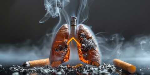 Fototapeta na wymiar Graphic Warning: A Harrowing Depiction of Burning Lungs to Illustrate the Devastating Health Risks of Smoking, Generative AI
