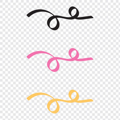 Line swirl. Calligraphy element. Vintage ornate ornament. Doodle swash. Curly decoration design. Swirly graphic curl. Hand drawn calligraphic set of lines. Isolated on white background in eps 10.