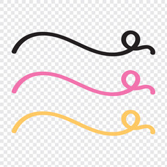 Line swirl. Calligraphy element. Vintage ornate ornament. Doodle swash. Curly decoration design. Swirly graphic curl. Hand drawn calligraphic set of lines. Isolated on white background in eps 10.