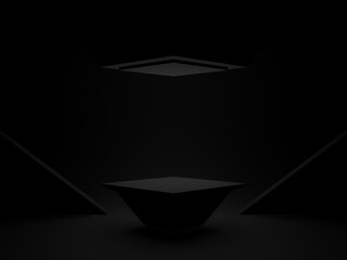 3D black background. Dark  geometric podium.