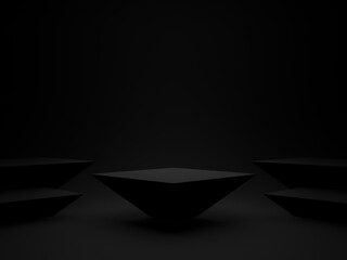 3D black background. Dark  geometric podium.