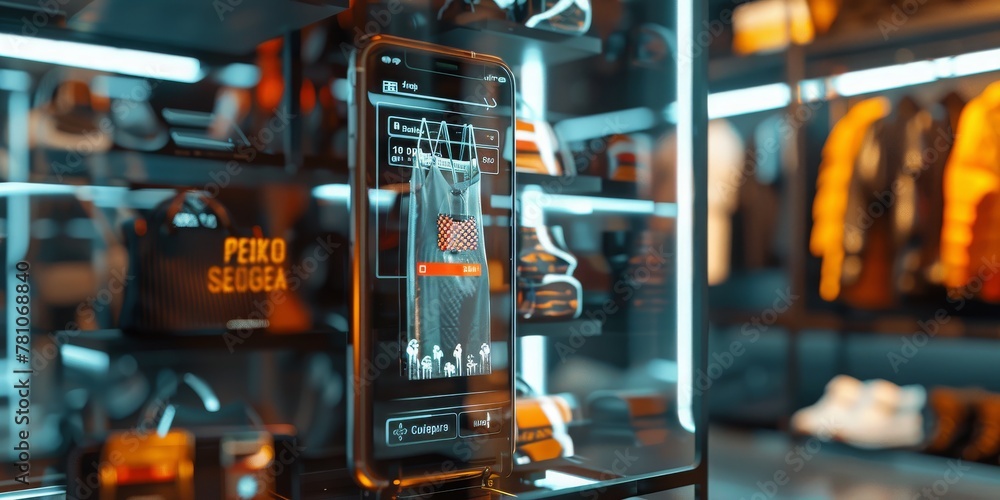 Leinwandbilder a smartphone bridges the gap between digital and physical in a modern fashion store with augmented r