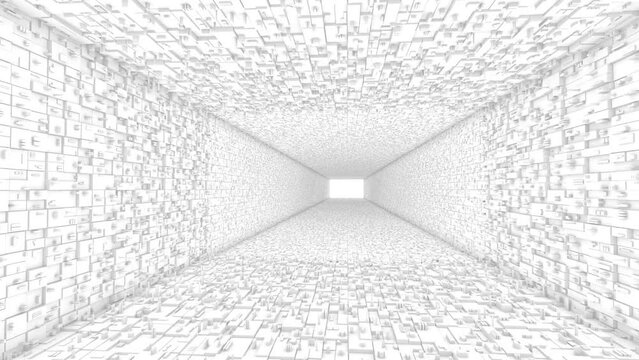 White tunnel with boxes intro able to loop endless 4k