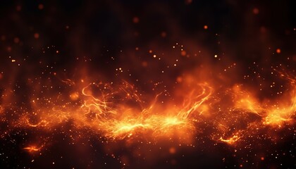 Detail of fire ember particles sparkle background, vibrant fire colors of spinning sparks