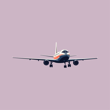 Retro style clipart of airplane flying, taking off, landing, ruling. Isolated vector illustration of aircraft in the sky for cargo or passenger transportation