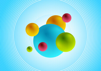 Blue minimal linear circles and colorful spheres abstract background. Geometric vector design - 781070828