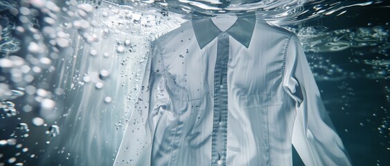 The Symbolic Release of Stress Illustrated by a White Shirt Floating Gracefully Underwater, Generative AI