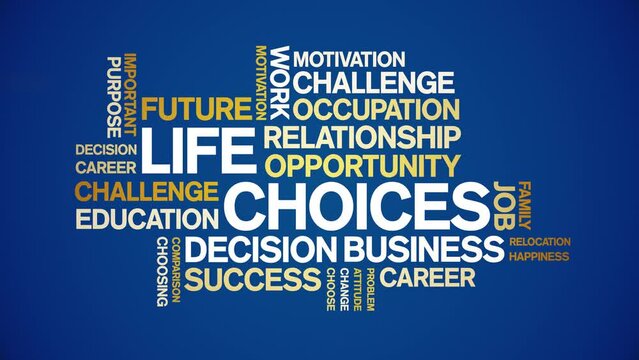 Life Choices animated word cloud;text design animation tag kinetic typography seamless loop.