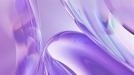 Abstract purple background with smooth curves and wavy lines, in the futuristic style, with a glass texture, light reflection. The main color is lavender, with subtle shades of blue.