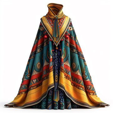 Create a whimsical interpretation of a poncho or cape with vibrant colors and intricate patterns ,3d render on isolate white background