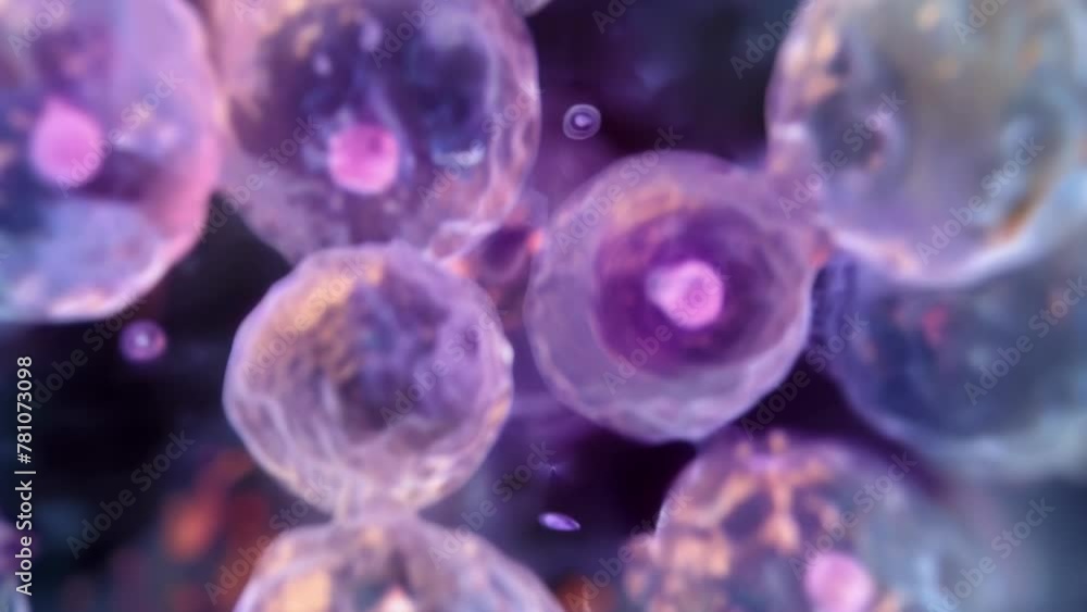Poster a microscopic image of cells undergoing a battle for survival as only the strongest and most adapted