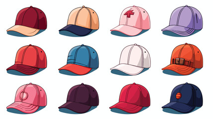 Flat vector set of man and woman hats. Stylish male