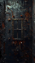 Mysterious Gothic Door Shrouded in Gritty Industrial Decay and Cinematic Shadows