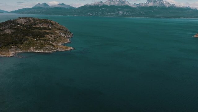 Aerial View Of Calm Blue Sea In Tierra del Fuego, Argentina, Patagonia.