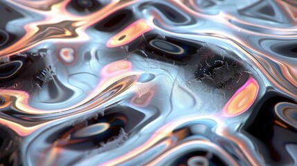 Chrome Liquid Wavy Abstract with Light Reflection.