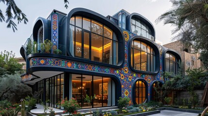 Modern Architectural Building with Colorful Mosaic Facade