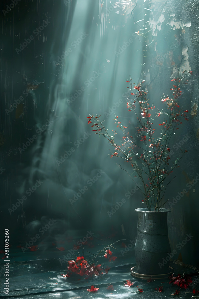 Wall mural Somber of the Murky Depths of Cognition Ethereal Floral Still Life in Cinematic Lighting