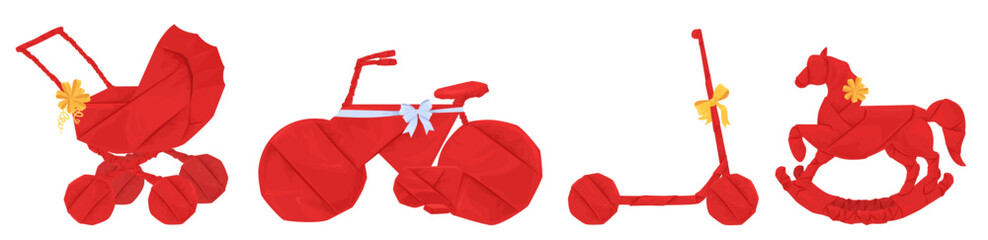Wrapped red presents for children set vector illustration