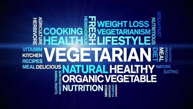 Vegetarian animated word cloud;text design animation tag kinetic typography seamless loop.