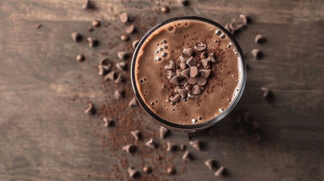 chocolate in a glass cup, soft, with chocolate bar topping on top