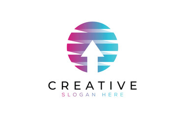 Modern gradient colorful globe arrow logo vector design symbol. Business global logo abstract arrow design illustration.