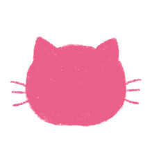 前を向いている猫の顔のシルエット　ヒゲ付　クレヨンタッチ　ピンク