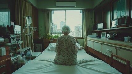 Elderly female patient in the elderly sick room